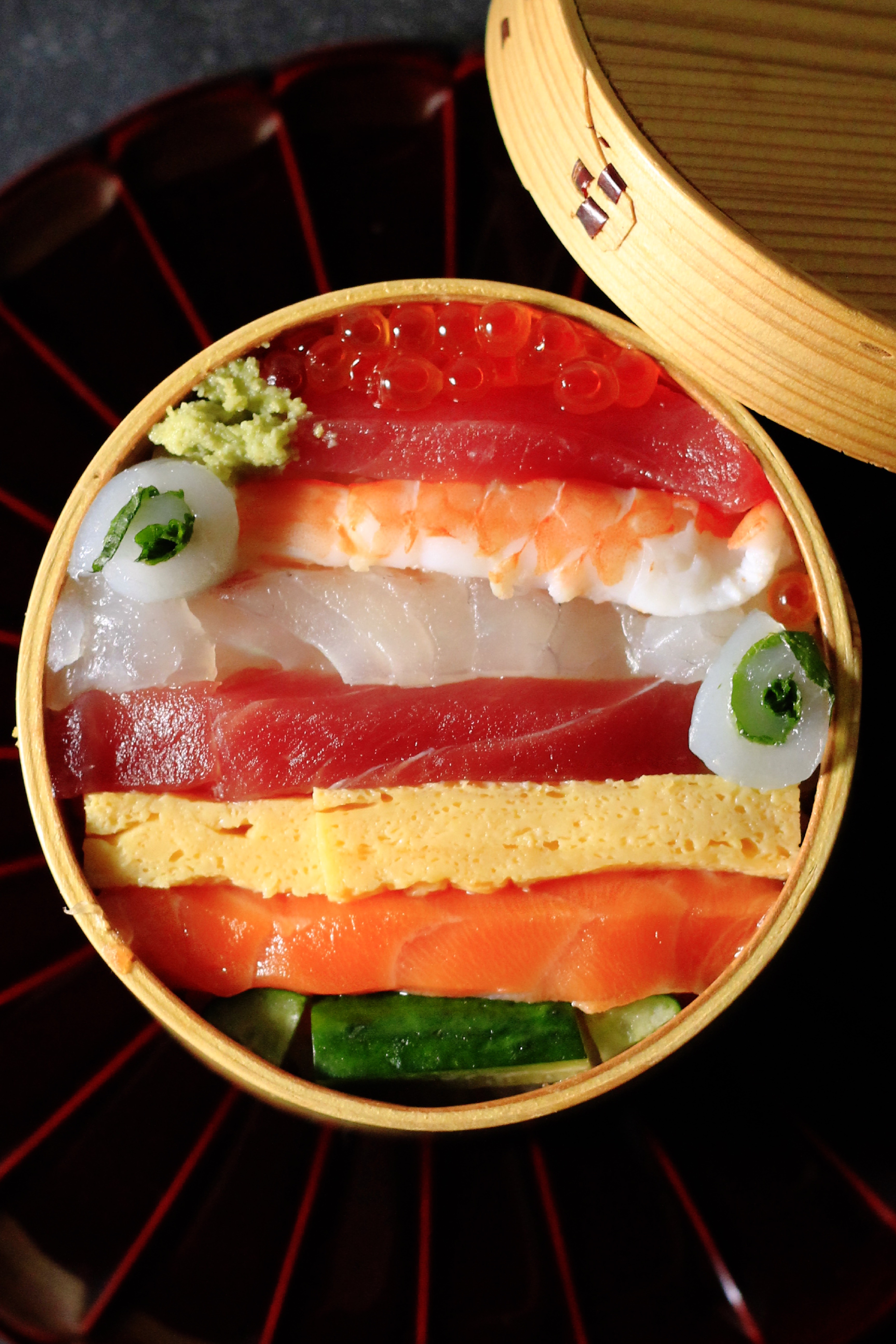 手巻き寿司用刺身で海鮮わっぱ